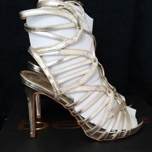 Strappy lace up gold heels